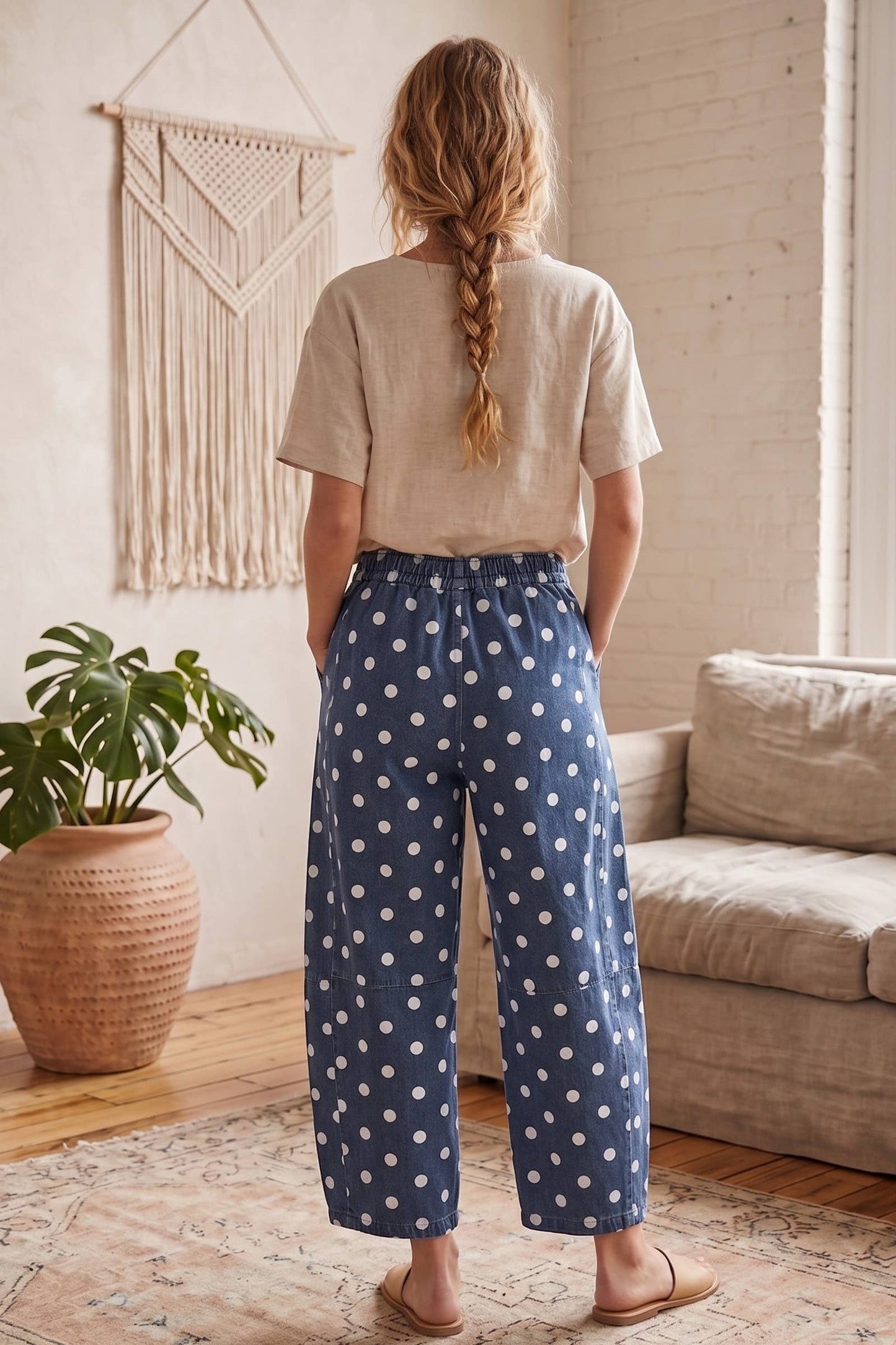 Denim Barrel Pants with dots