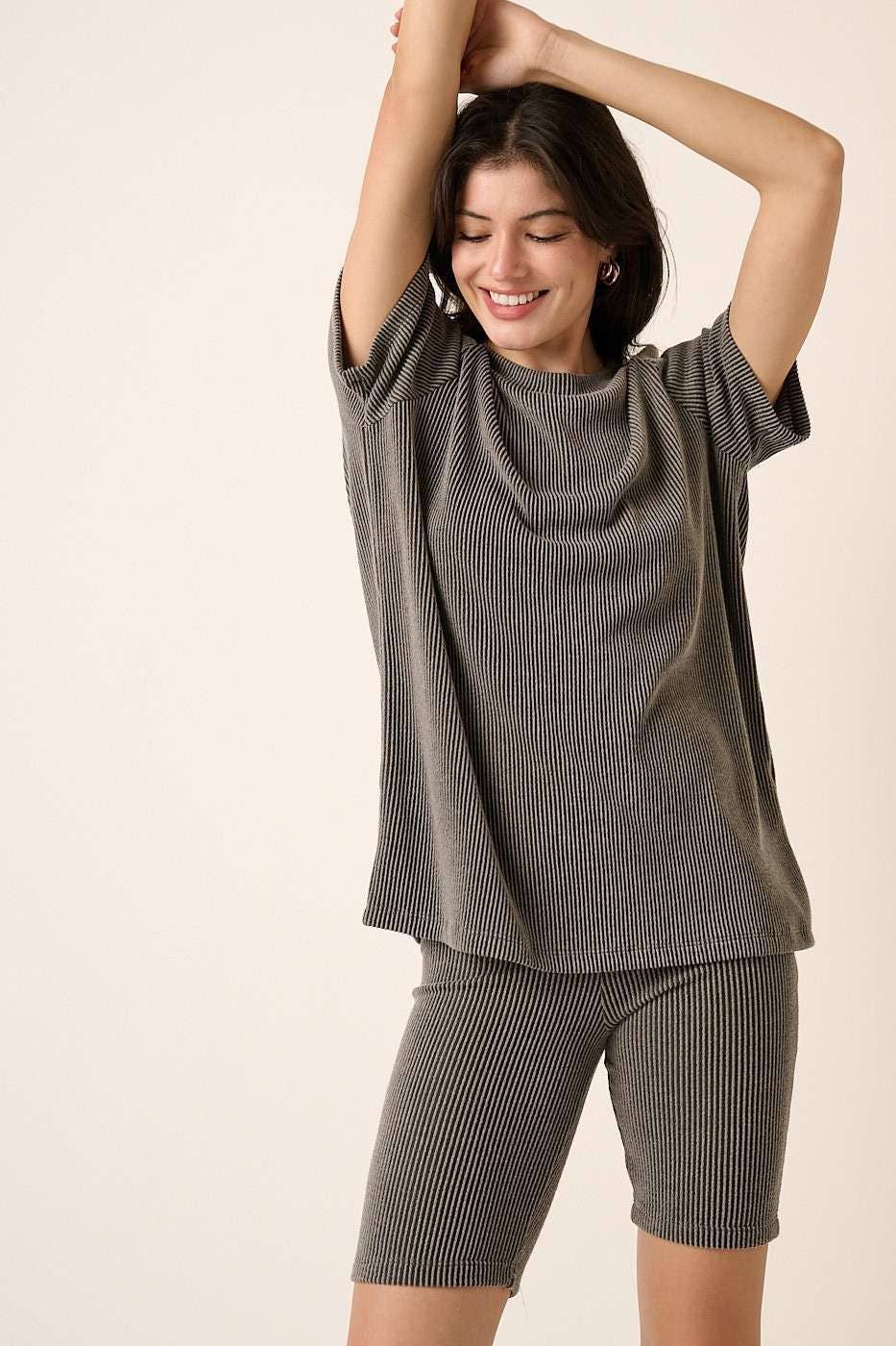 mittoshop - SET10471-RIB KNIT T-SHIRT AND BIKER SHORT SET