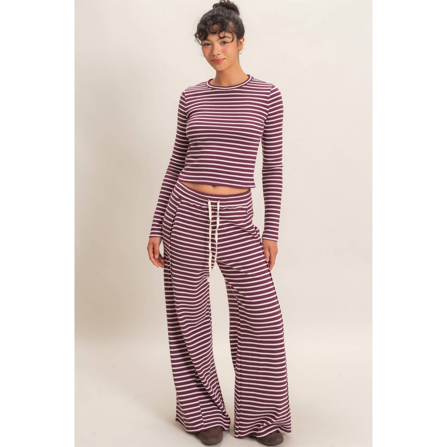Striped Waffle Long Sleeve Set