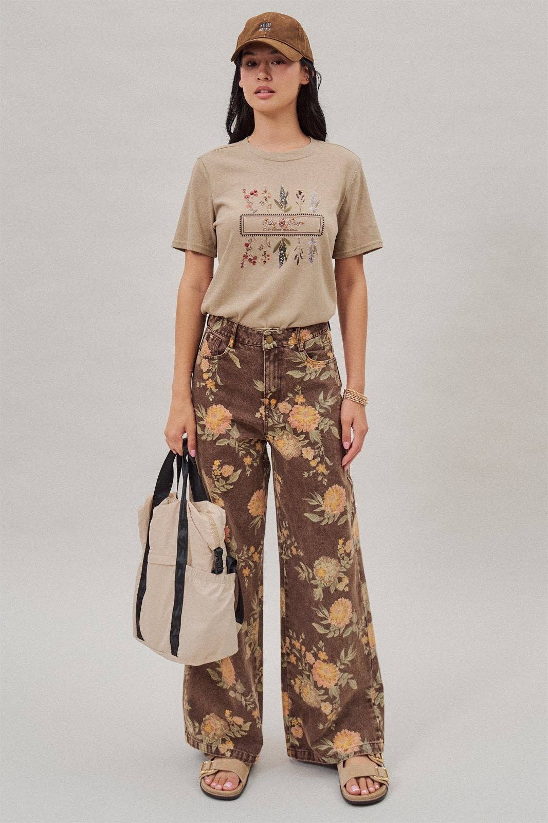 Urban Daizy - Vintage Botanical High-Rise Wide Leg Denim