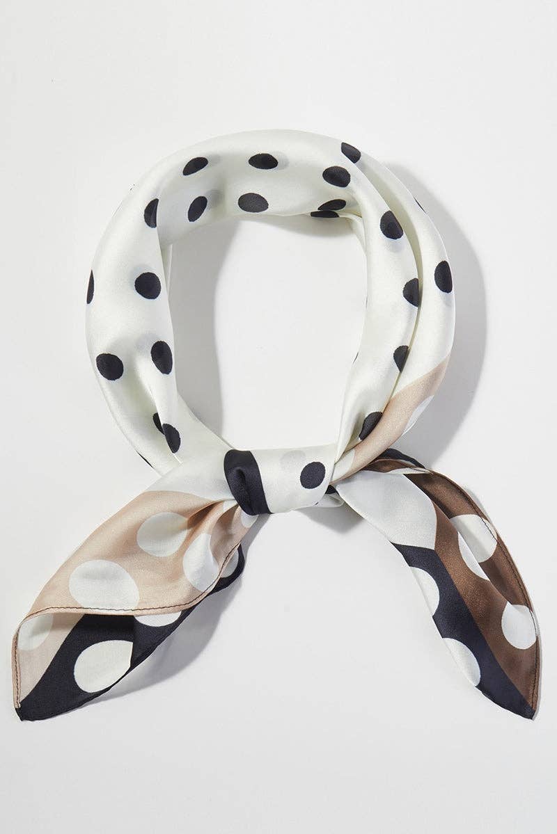 Wholesale Accessory Market - Pattern Play Black Dots Square Satin Scarf