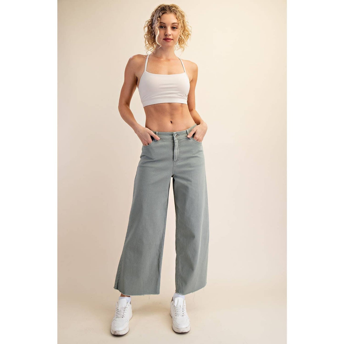 COTTON TWILL WIDE LEG ANKLE PANT