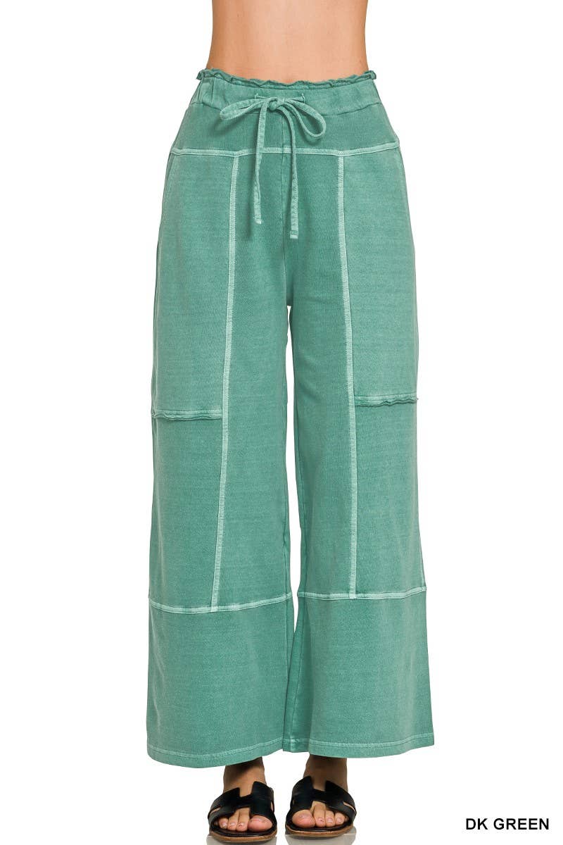 Vanilla Monkey - French Terry Washed Exposed-seam Wide Leg Pants