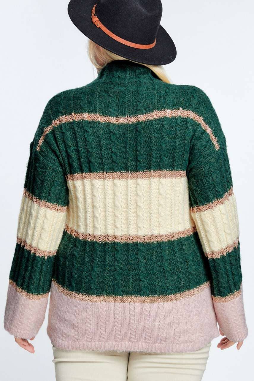 PLUS COLOR BLOCK MOCK NECK LONG SLEEVE SWEATER