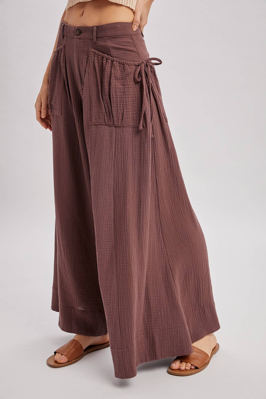 Bluivy - DRAWSTRING PATCH POCKETS WIDE LEG PANTS