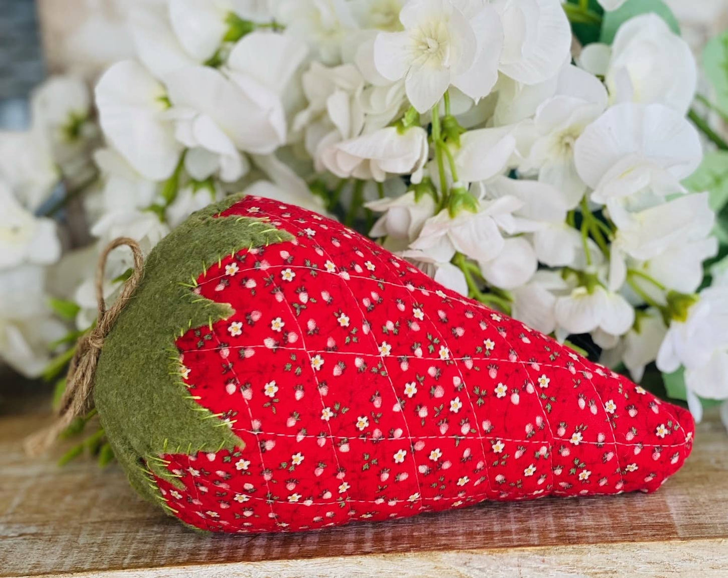 A Gnome on the Roam - Large handmade fabric vintage quilt strawberry bowl filler