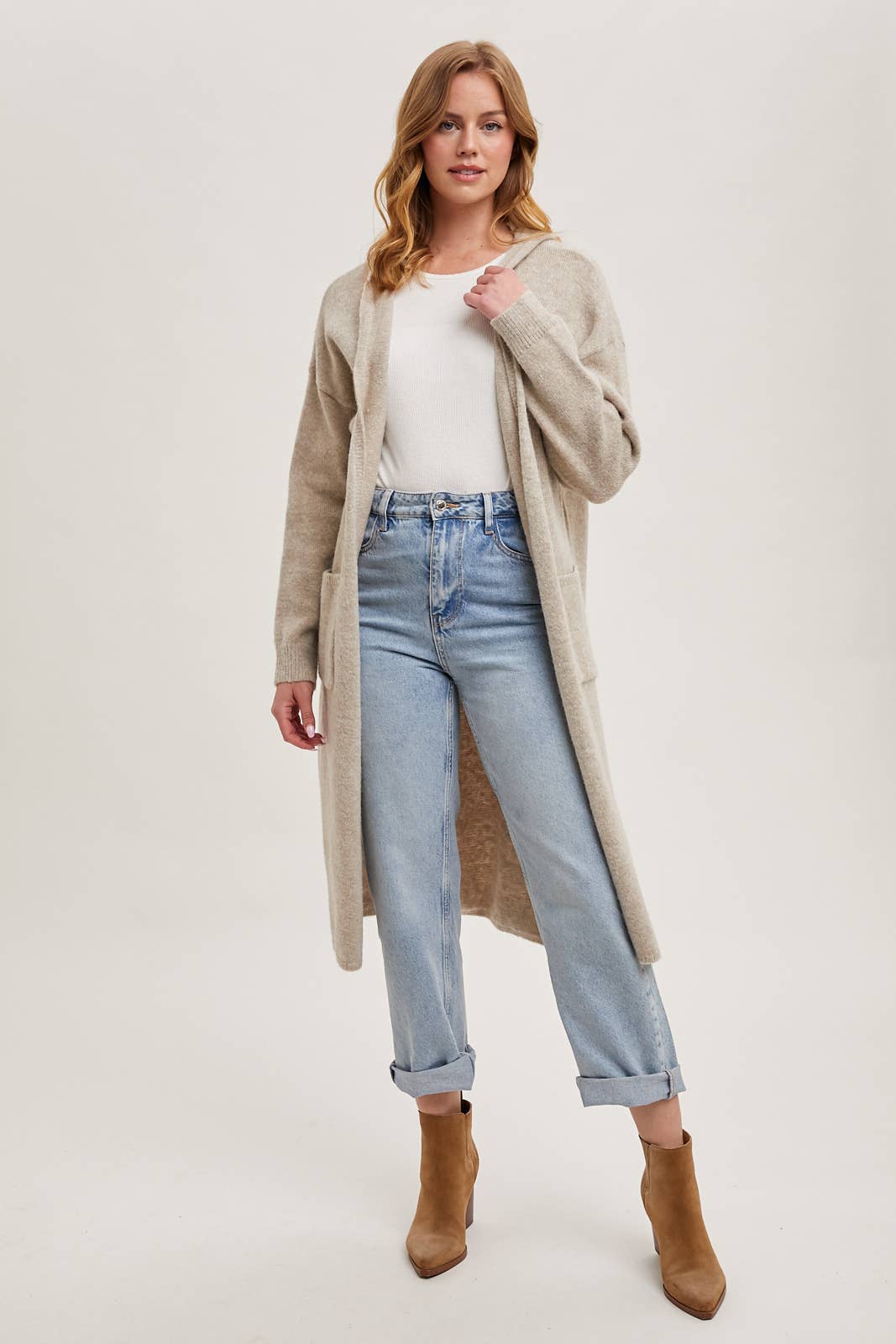 LONGLINE HOODIE OPEN FRONT CARDIGAN