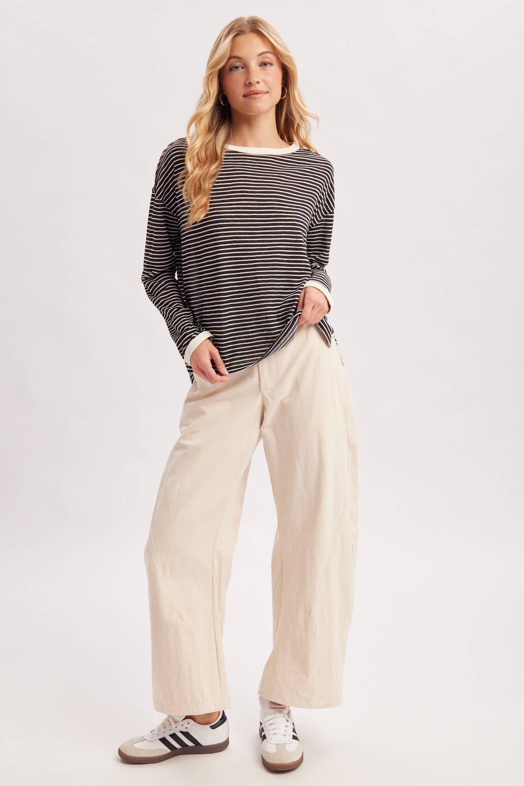 OVERSIZED BOXY STRIPED KNIT LONG SLEEVE TOP