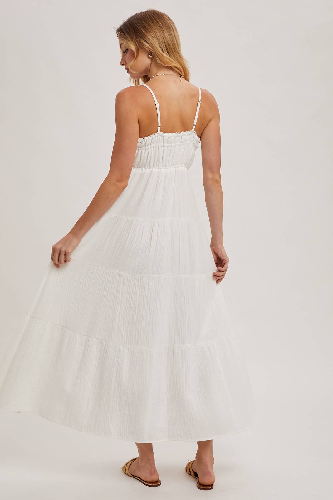 SMOCKED RUFFLE TRIM TIERED MAXI SUNDRES