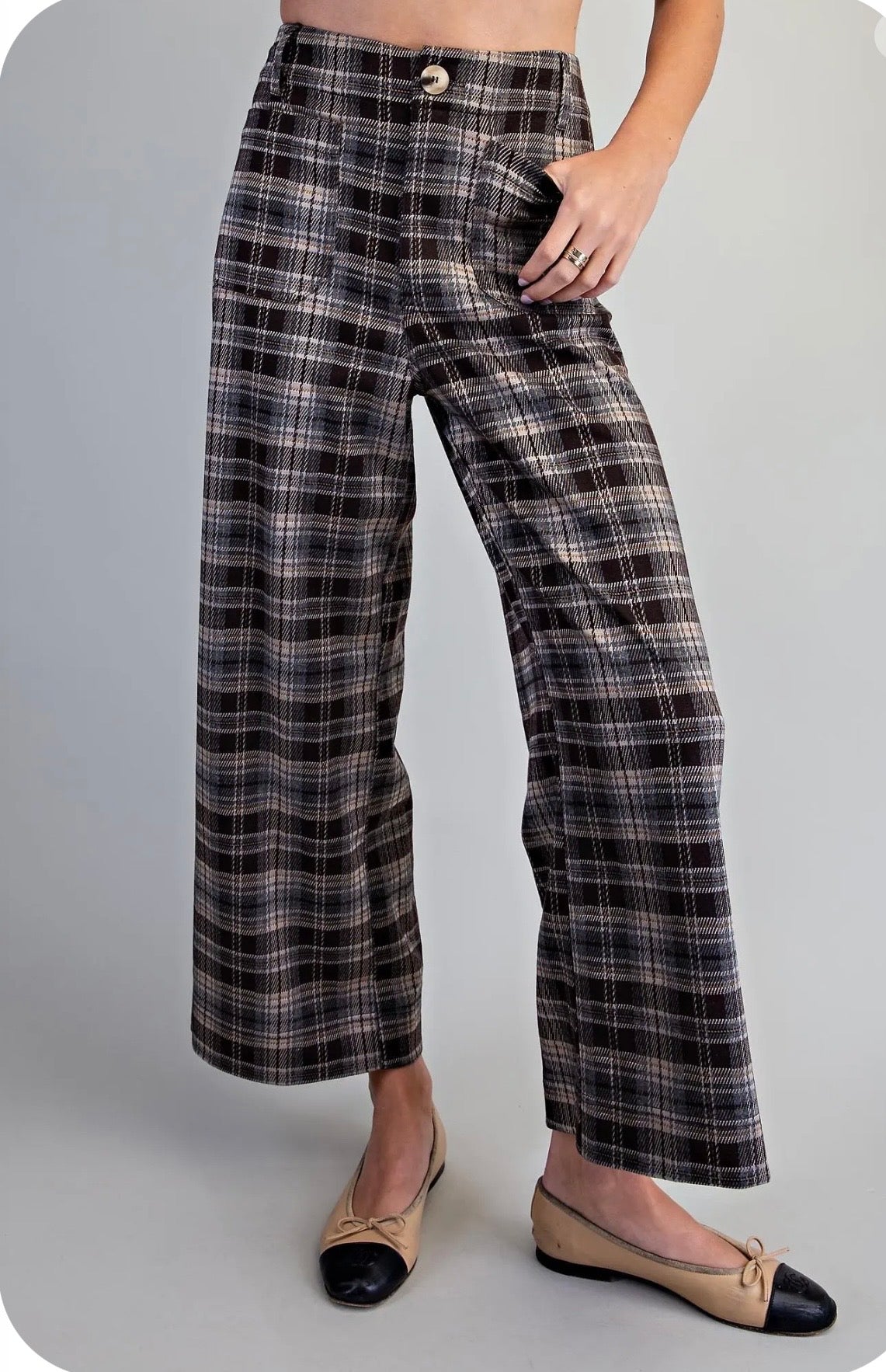 Plaid patch pocket pants