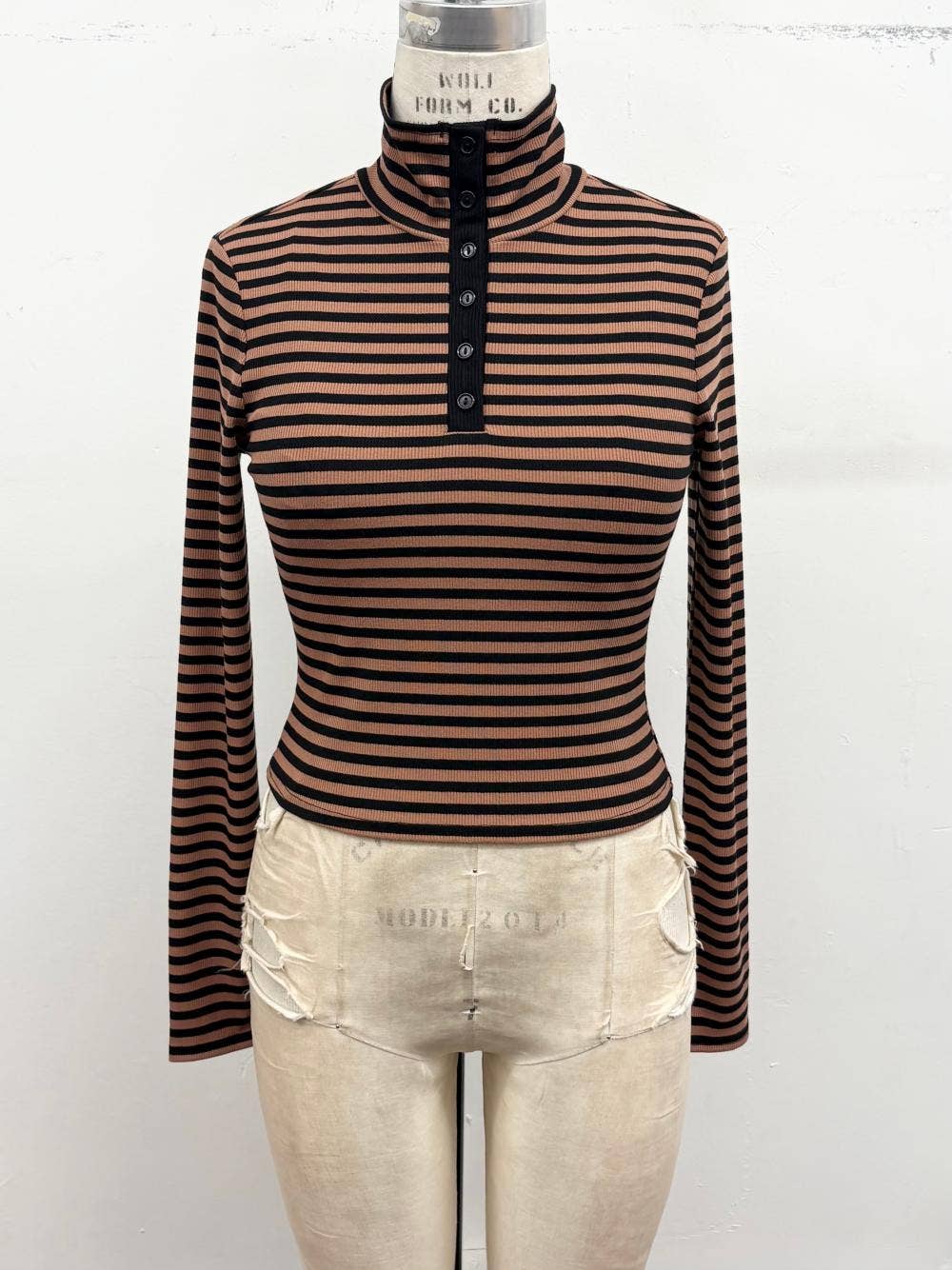 Mock Neck Henley Lounge Set-Striped