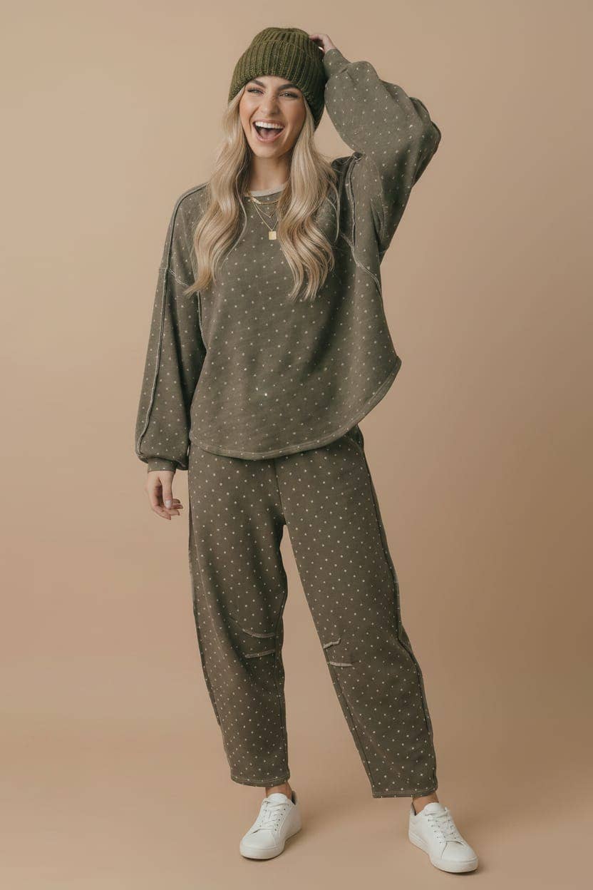 Haptics - Elastic Waist Polka Dot Barrel Pants