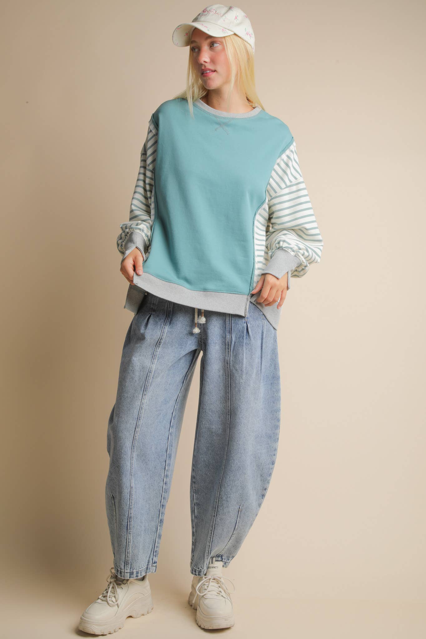 NT12221-Oversized Striped Casual Knit Top