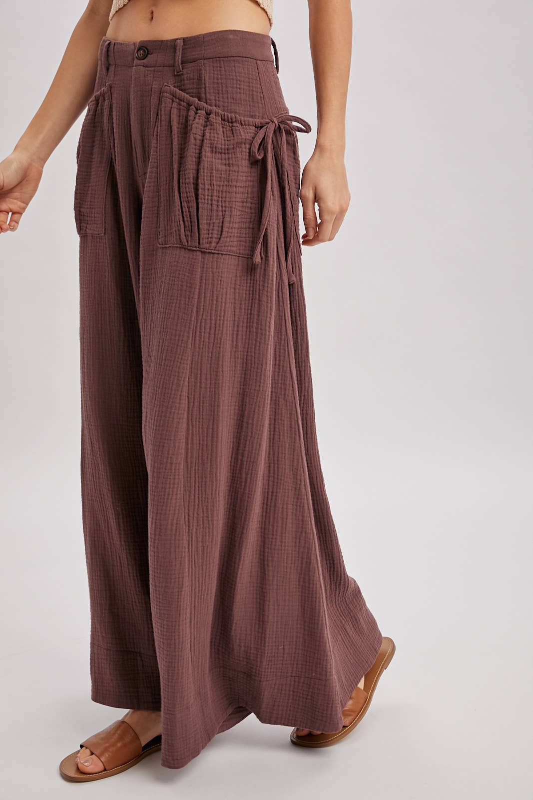 Bluivy - DRAWSTRING PATCH POCKETS WIDE LEG PANTS