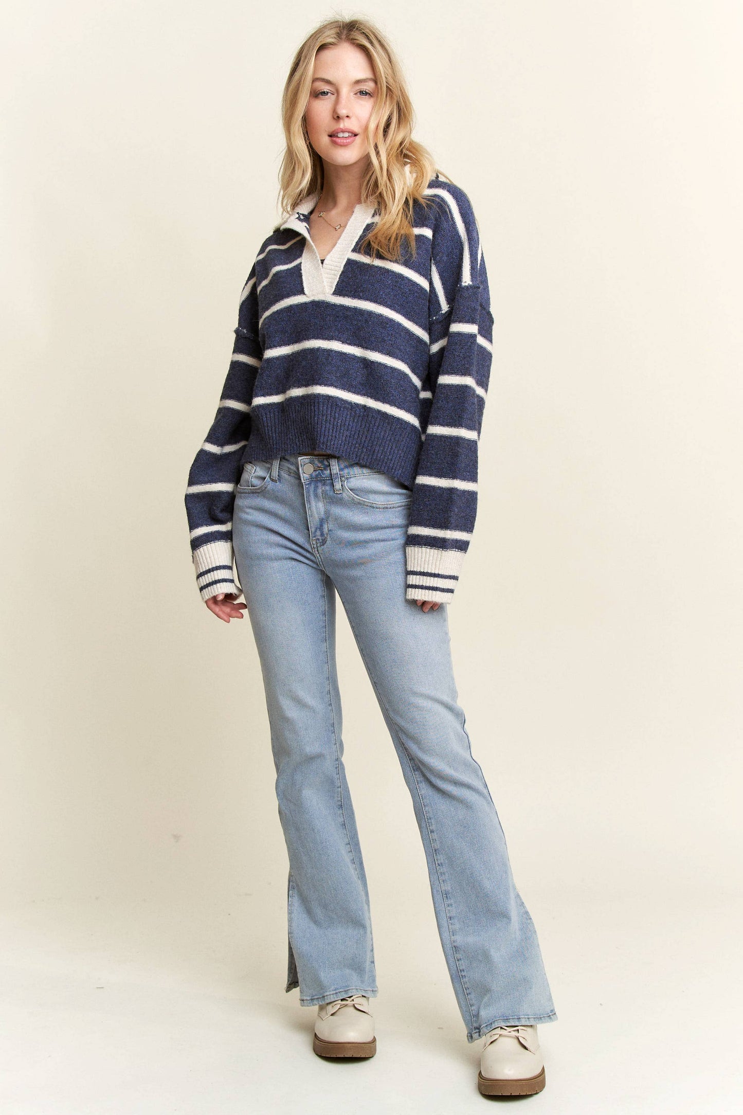 CESW3582 - STRIPED POLO SWEATER TOP