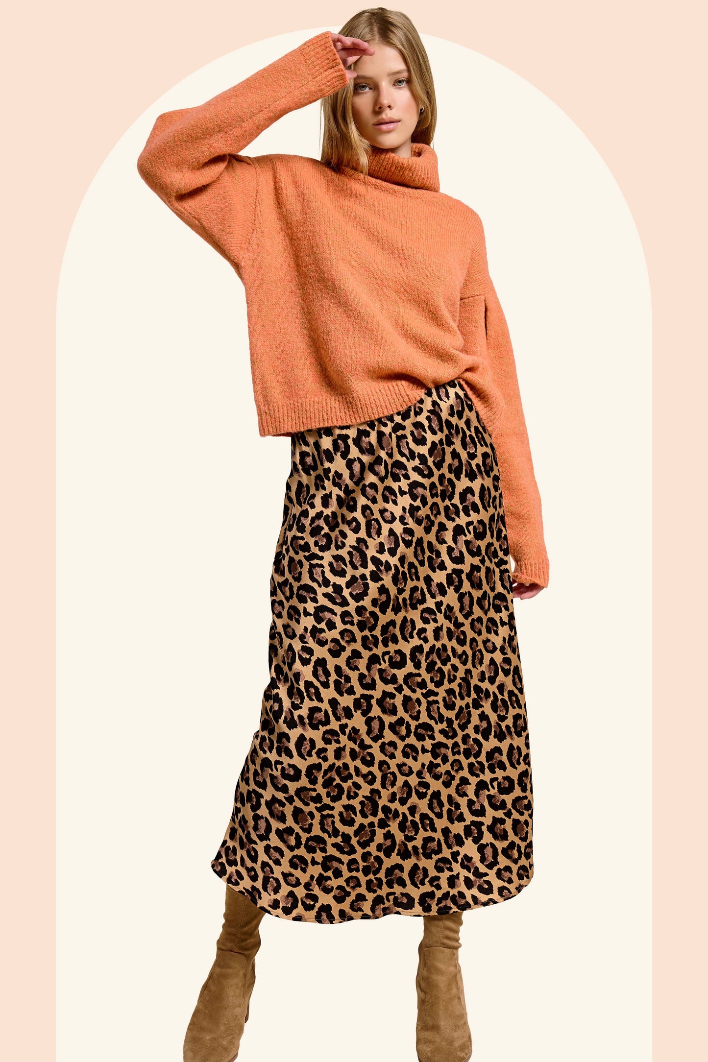 JDP4235-Leopard Dressy Satin Skirt Long Panel Skirt