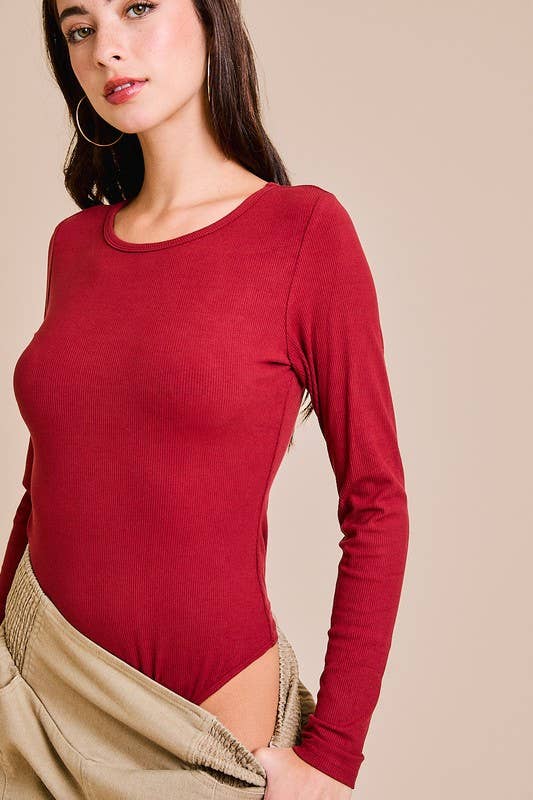 LONG SLEEVE ROUND NECK RIBBED BODYSUIT