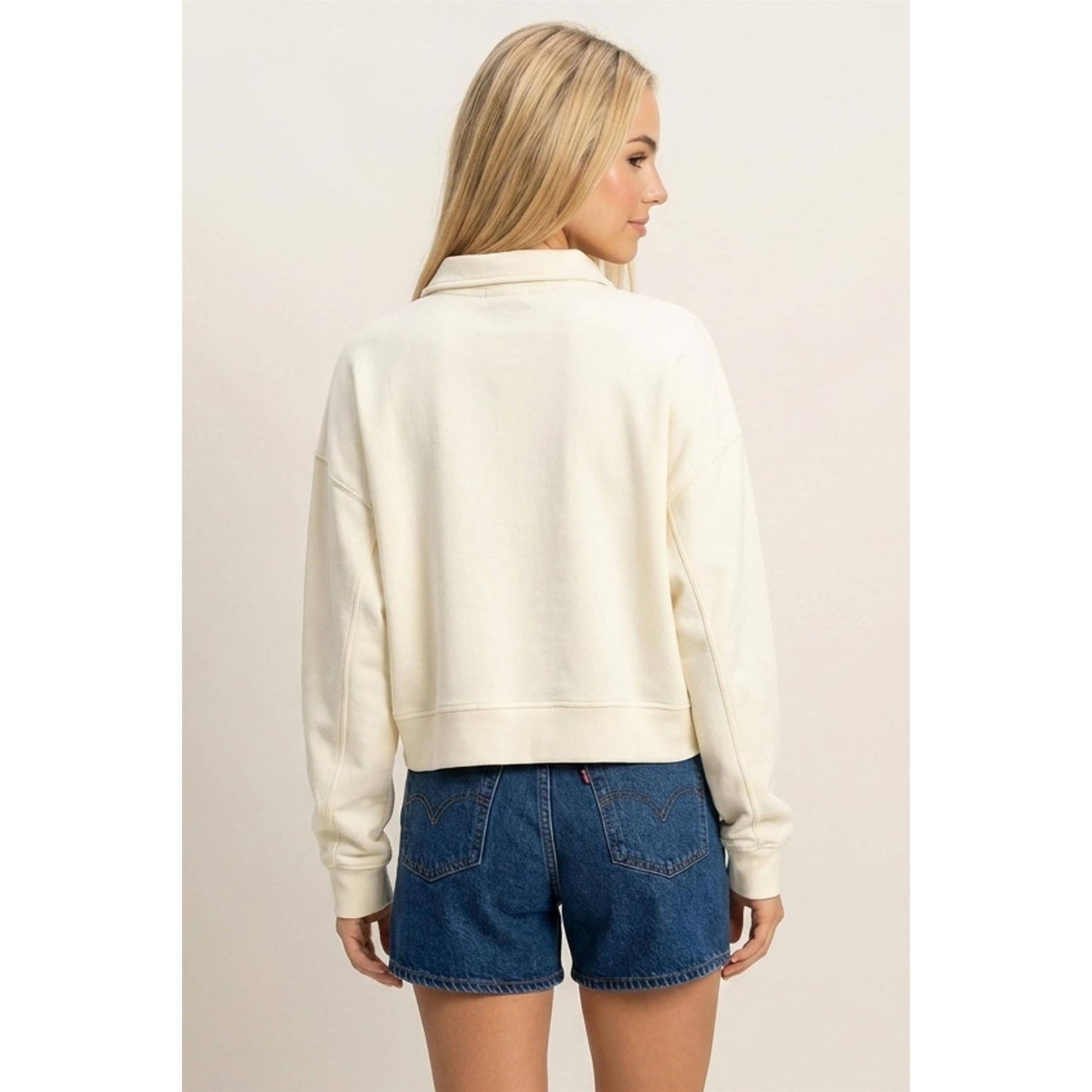 Double Zero - Washed Button-Front Collared Sweatshirt