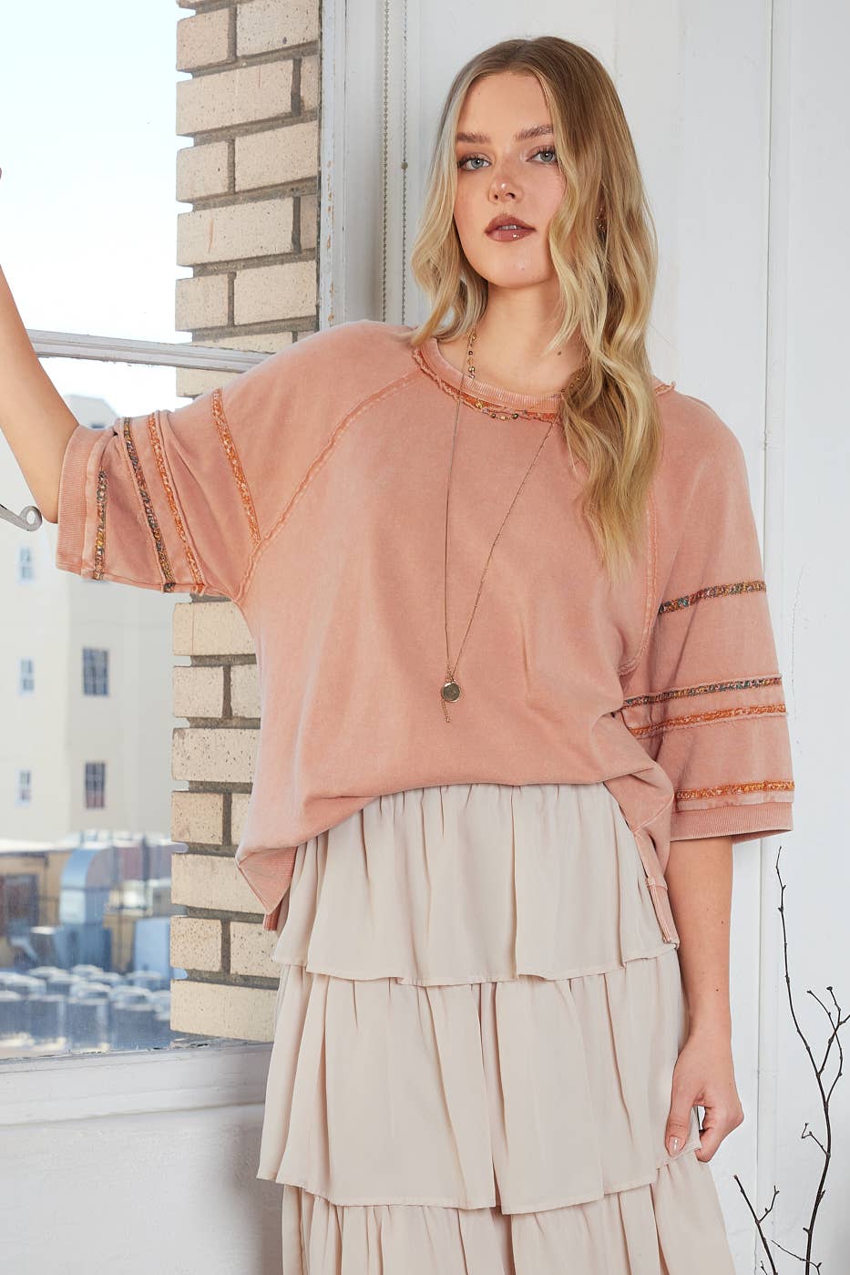 CONTRAST TRIM MINERAL WASH FRENCH TERRY TOP