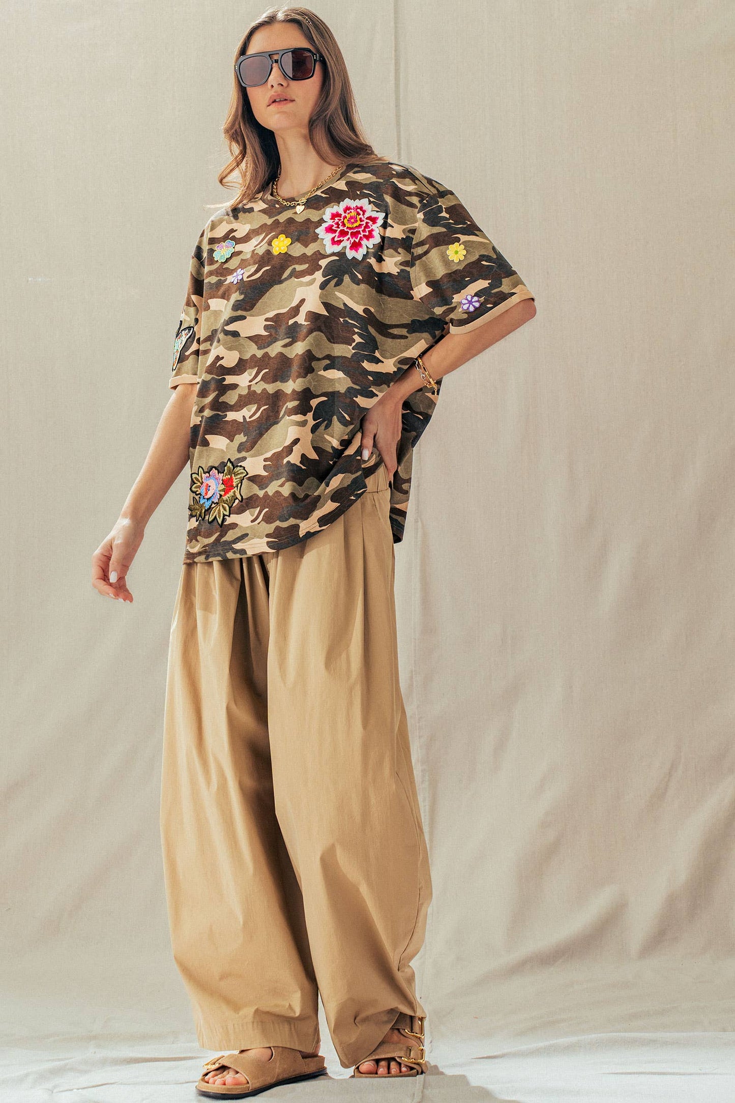 Camo Floral Patch Oversized Cotton Tee
