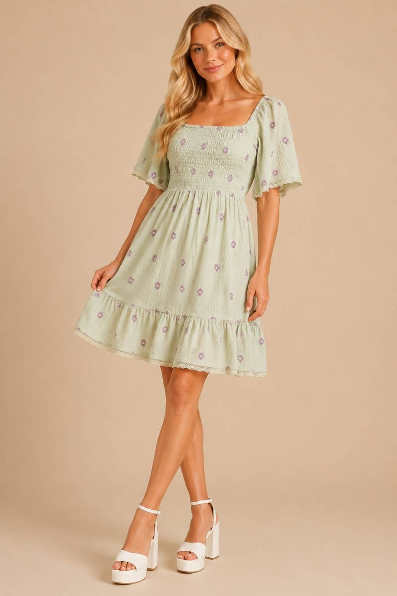 Gauze  Embroidered Dress
