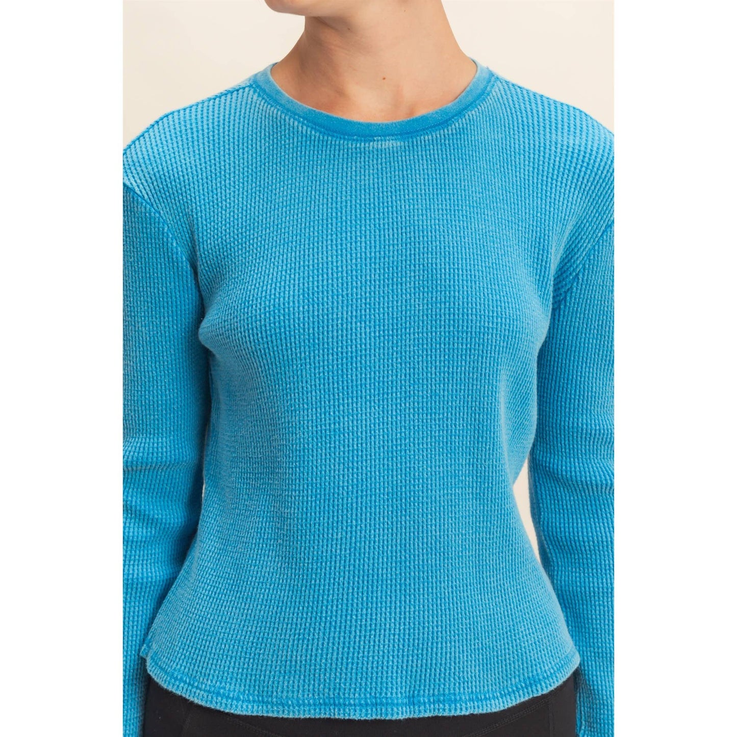 Mineral Wash Waffle Knit Long Sleeve Top