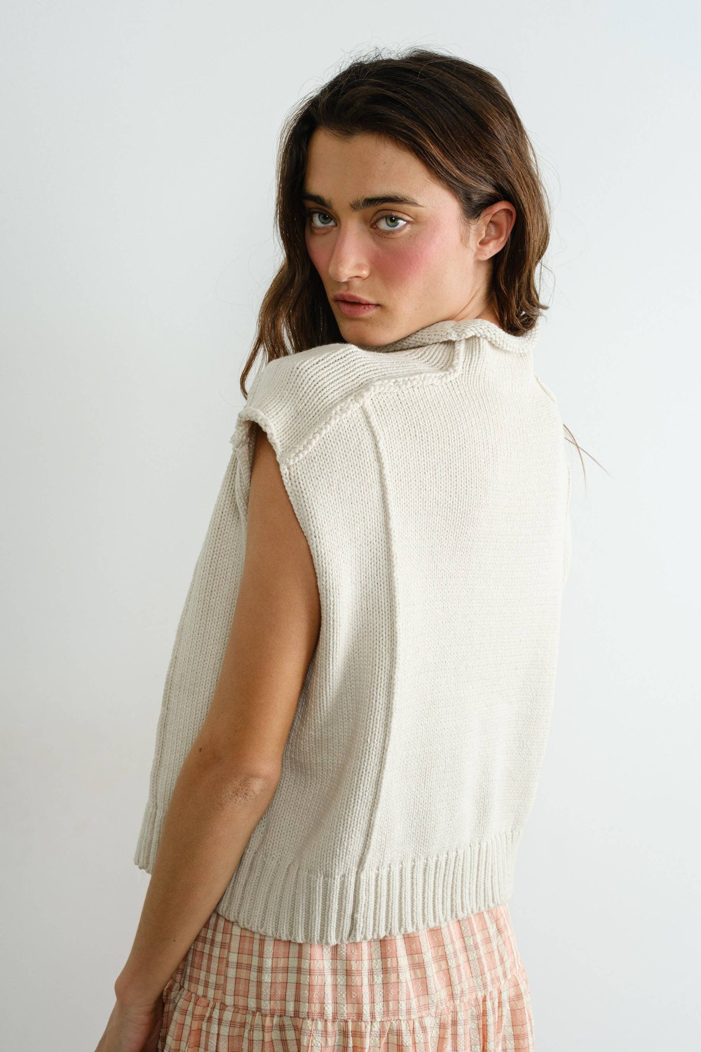 Mock Neck Exposed Seam Sweater Vest