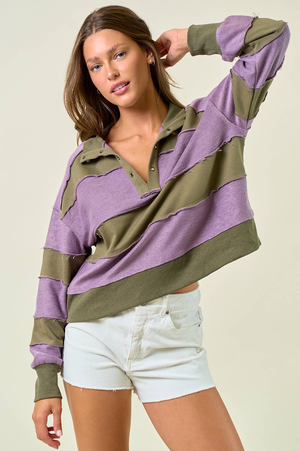 FRENCH TERRY OVER SIZED COLOR BLOCK TOP - 45158T