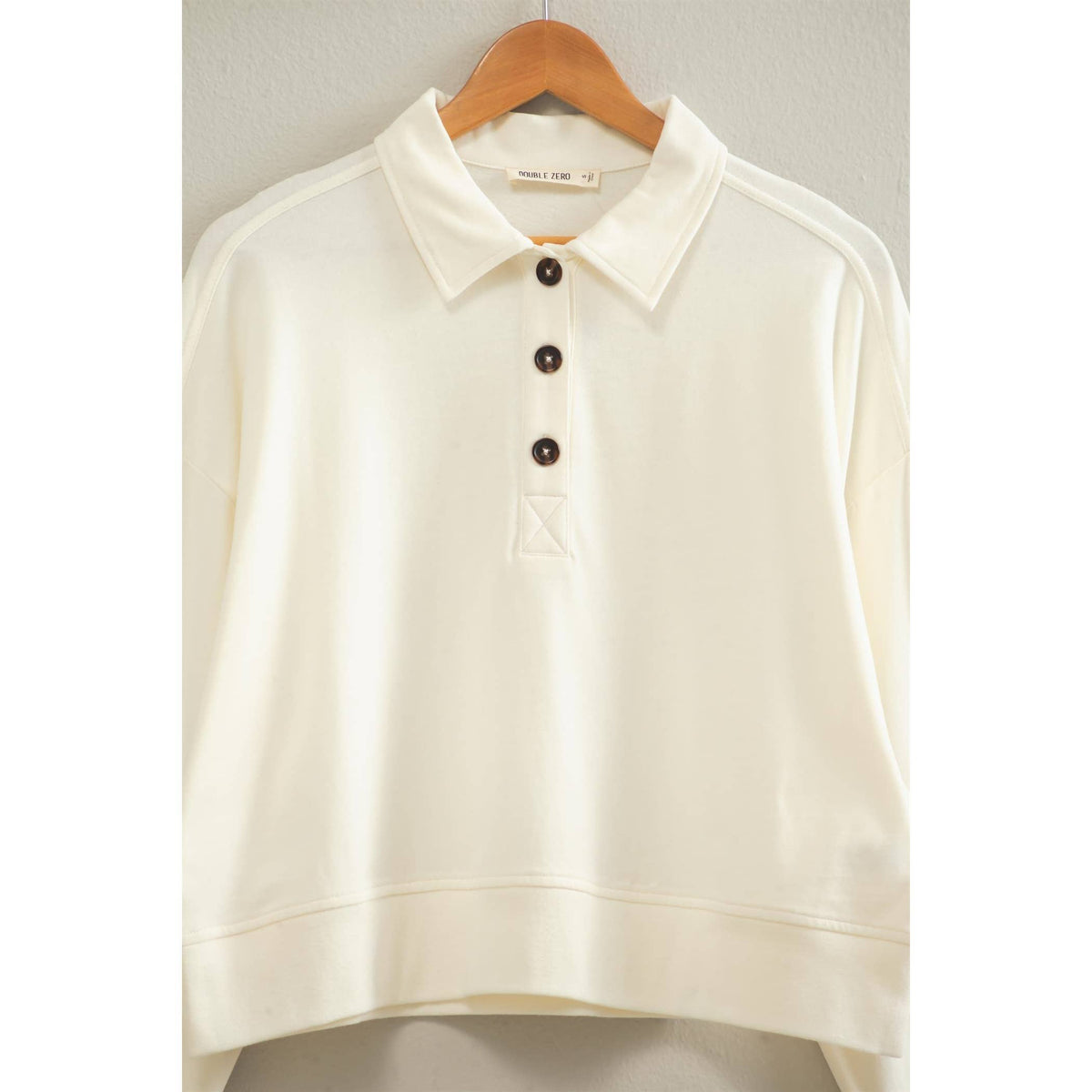 Double Zero - Washed Button-Front Collared Sweatshirt