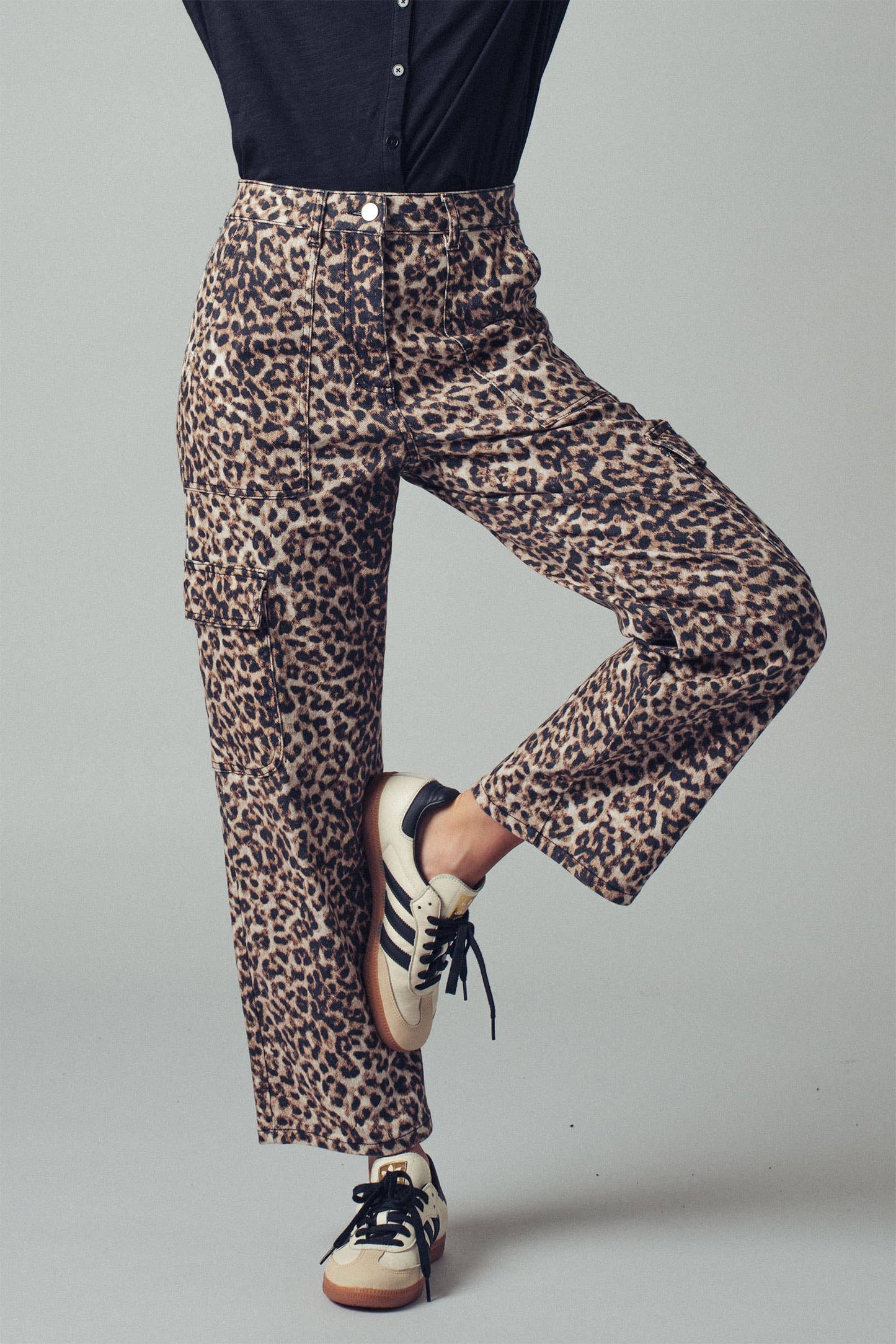 Leopard Print Cropped Cargo Pants