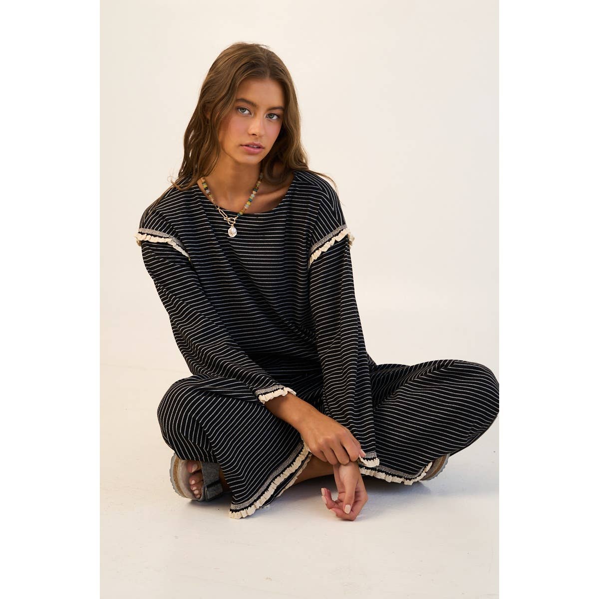 The GREii - Striped Ruffle Edge Pants