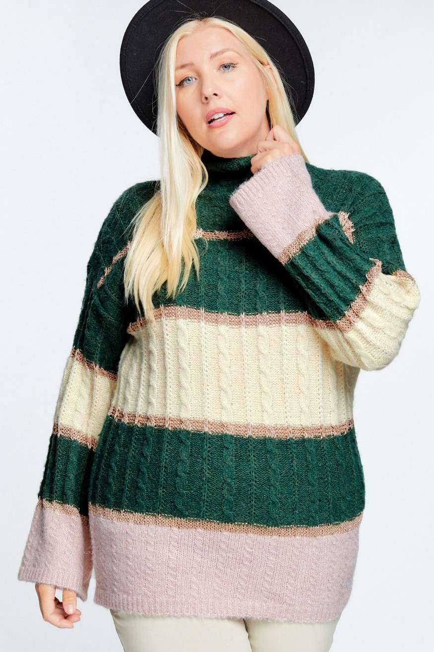 PLUS COLOR BLOCK MOCK NECK LONG SLEEVE SWEATER