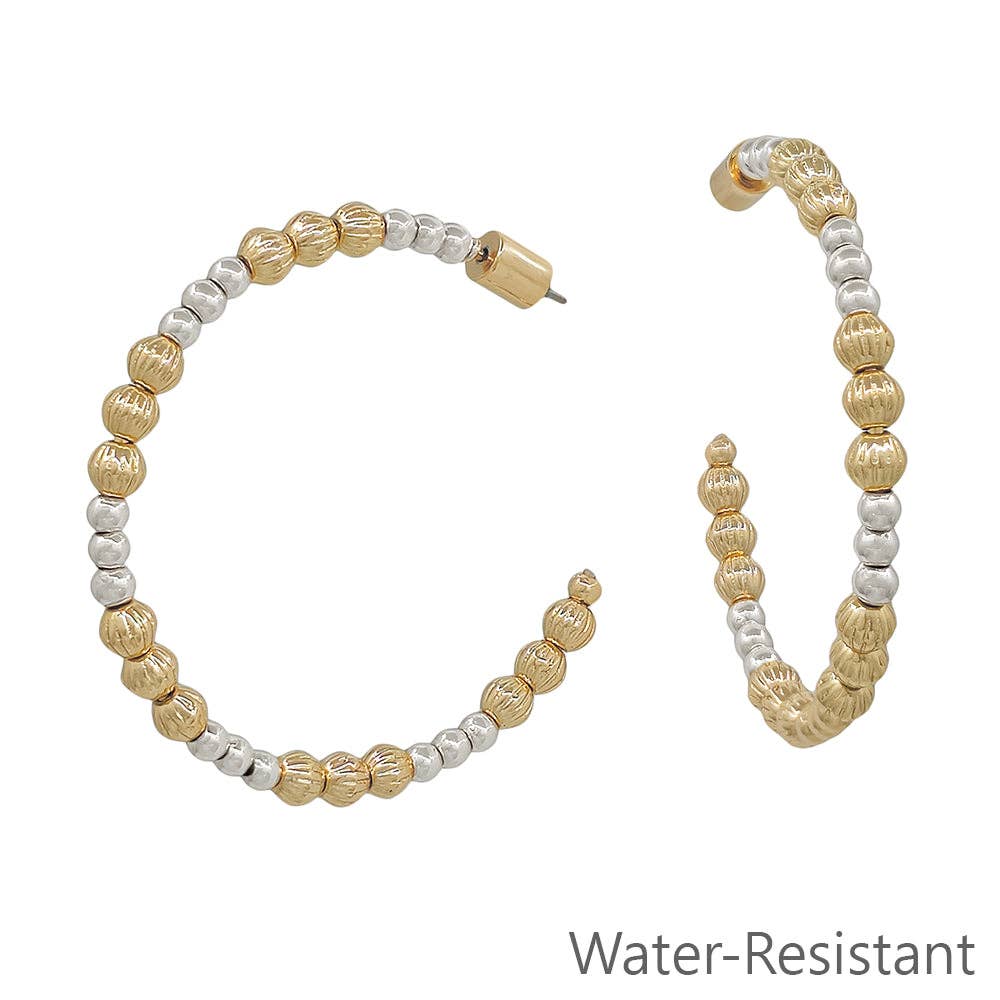 What's Hot - Water Resistant Gold and Silver Graduated Beaded 2" Hoop Earring