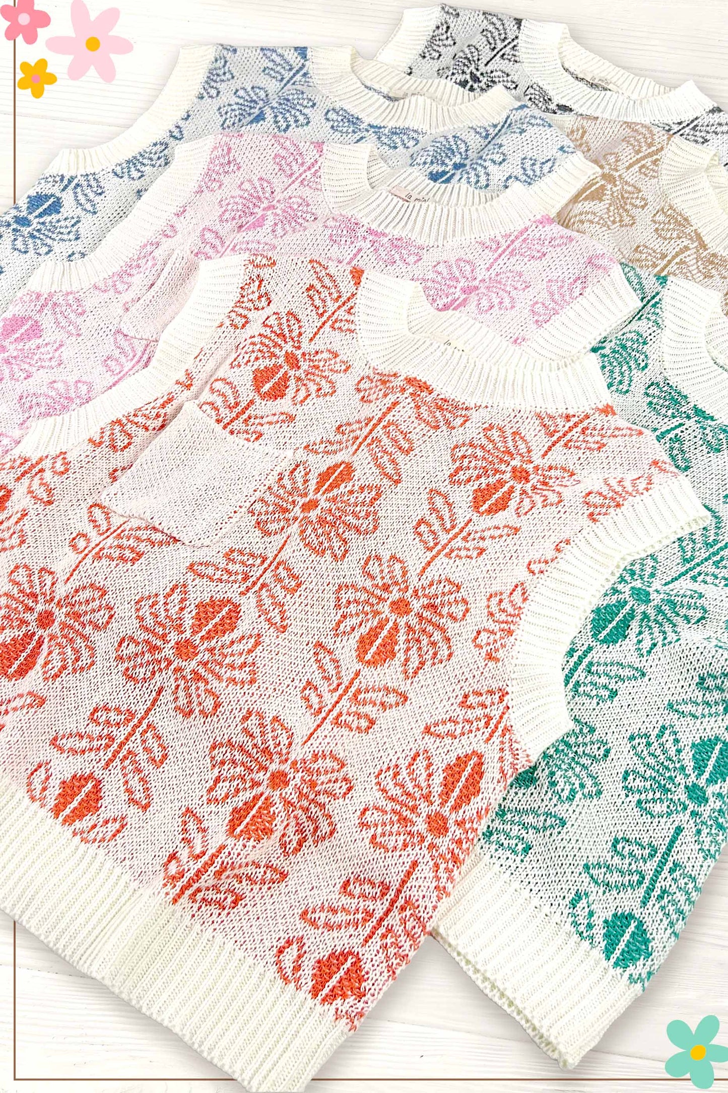 MCS3587-Floral Pattern Sleeveless Sweater Vest Top