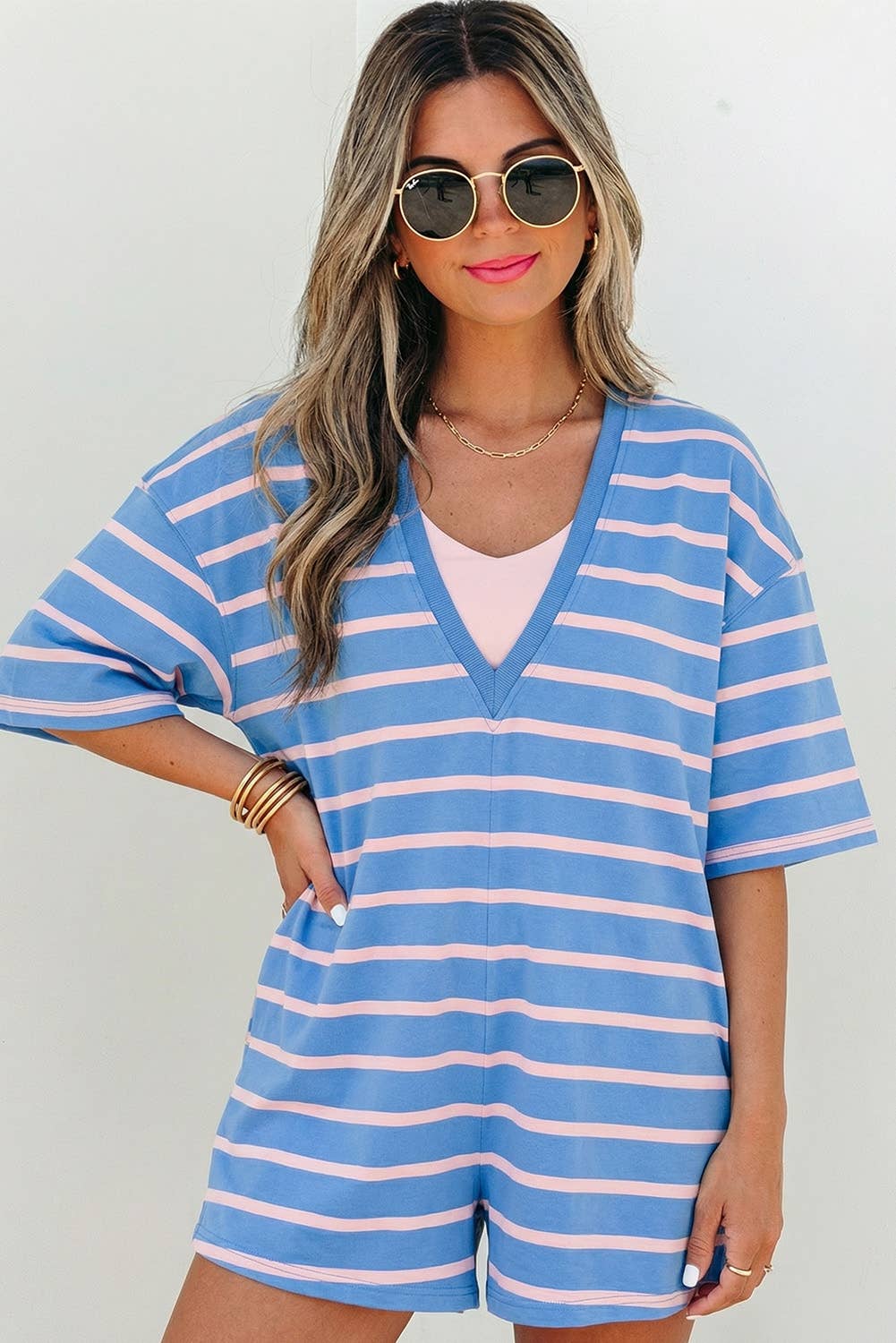 Stripe VNeck Loose Fit Romper