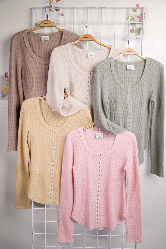 NT12243-Button Down Fitted Knit Casual Top