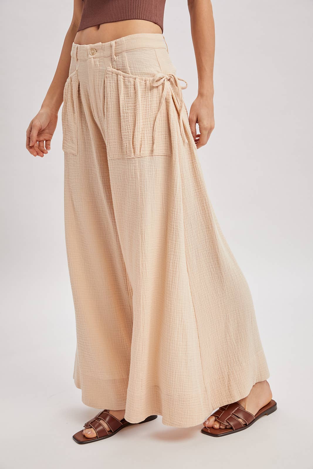 Bluivy - DRAWSTRING PATCH POCKETS WIDE LEG PANTS