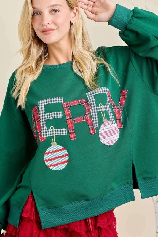 Main Strip - Merry With Ornament Patchwork Oversized Long Sleeve Top