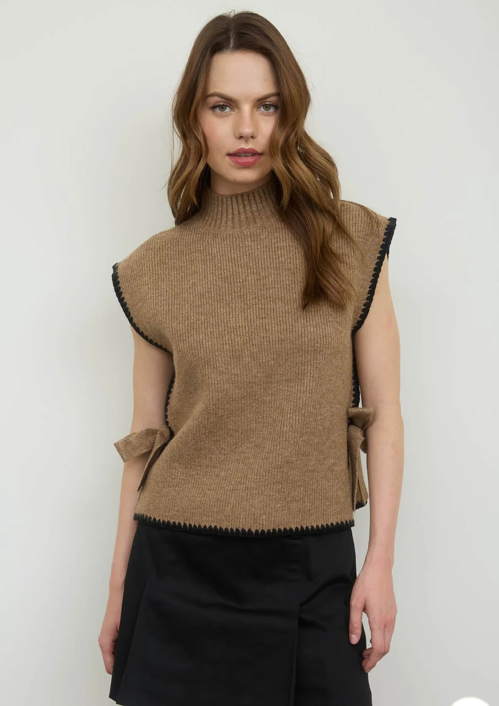 Contrast stitch side tie sweater
