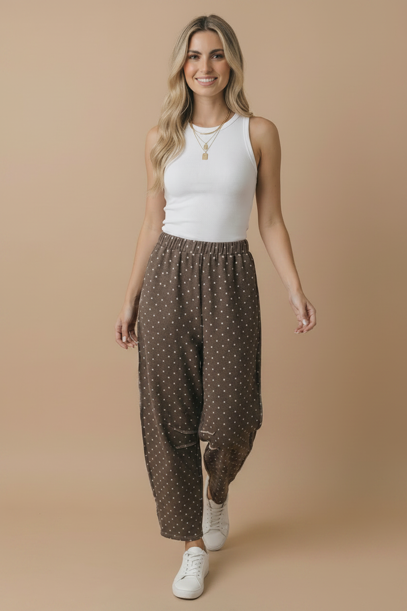 Haptics - Elastic Waist Polka Dot Barrel Pants