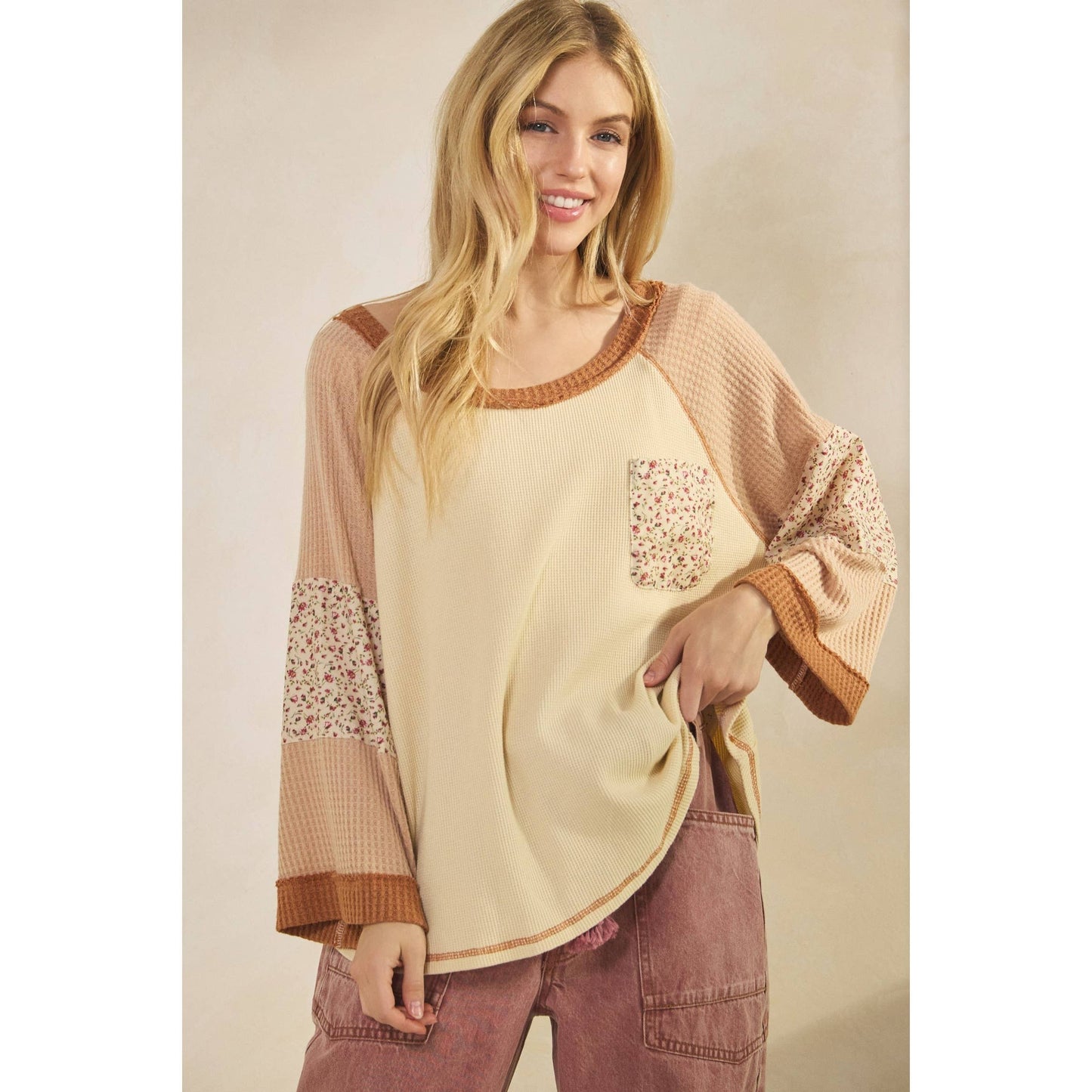 BLOSSOM PATCHWORK WAFFLE TOP (ST7886)