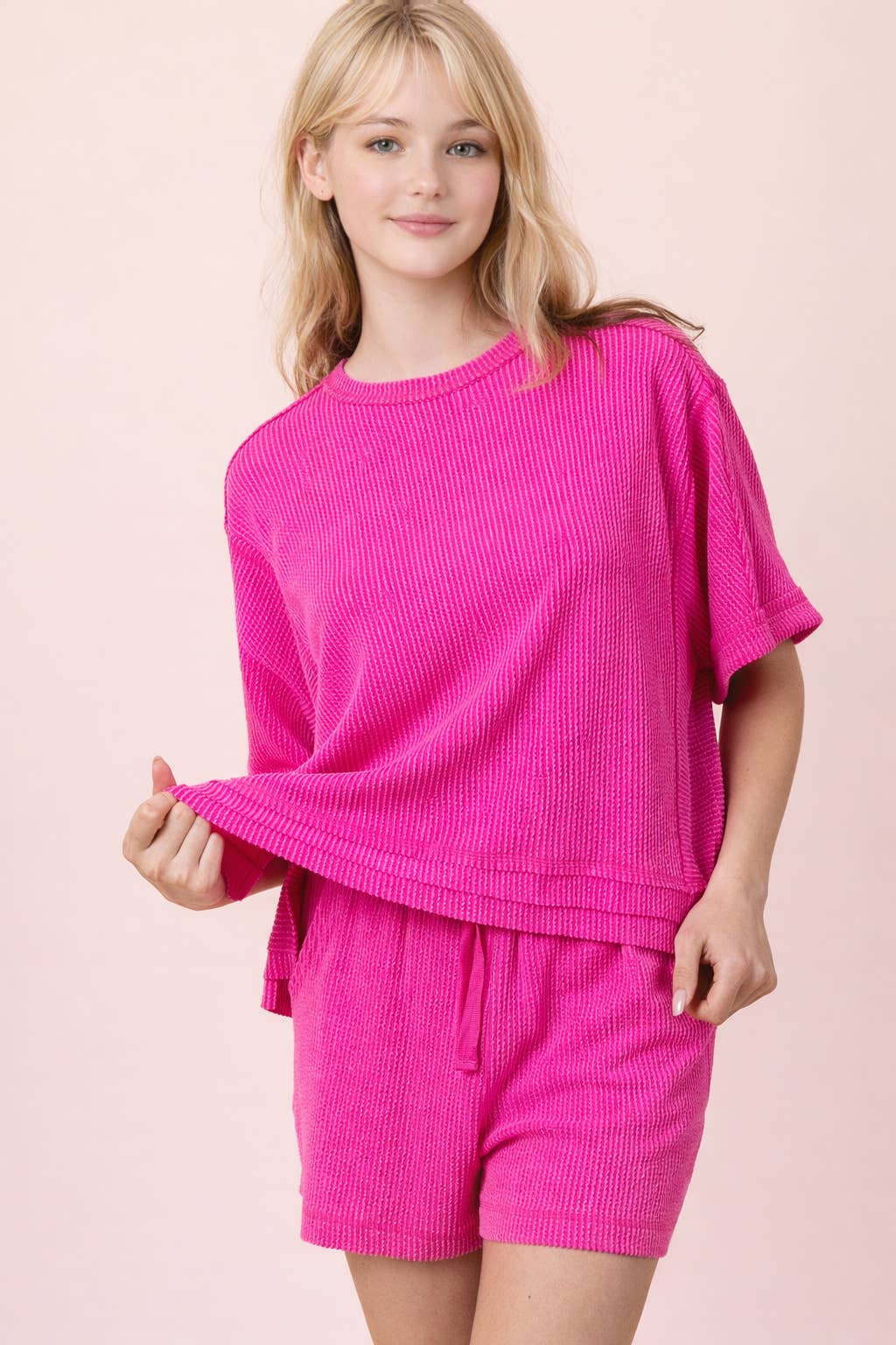 VERY J - NT12686SET-Ribbed Knit Comfy Top & Shorts Set