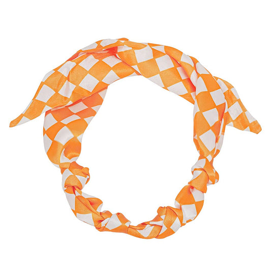 Orange nd White Gameday Silk Knotted Scarf Necklace