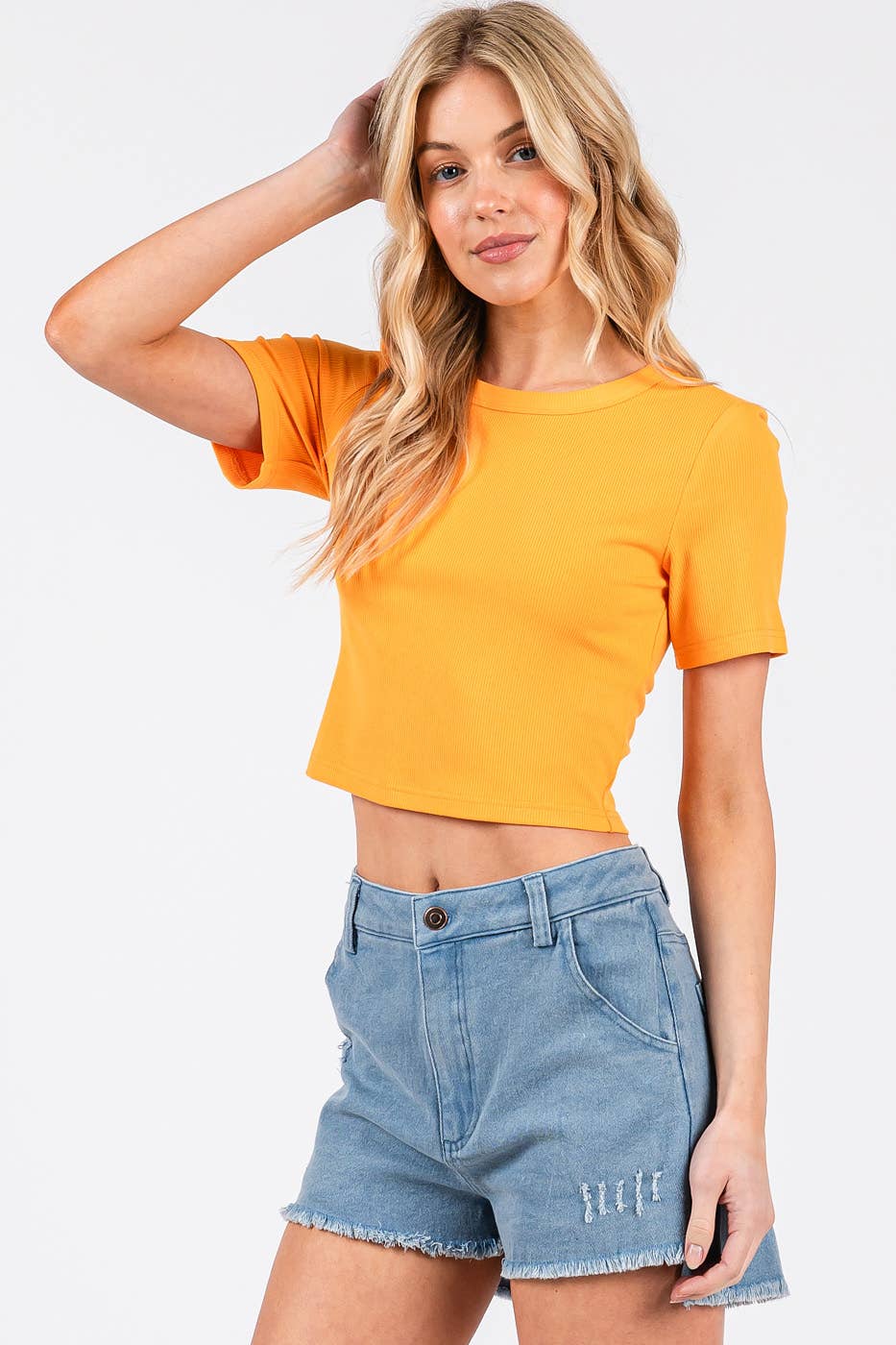 mittoshop - RIBBED ROUND NECK SHORT SLEEVE BASIC CROP TEE