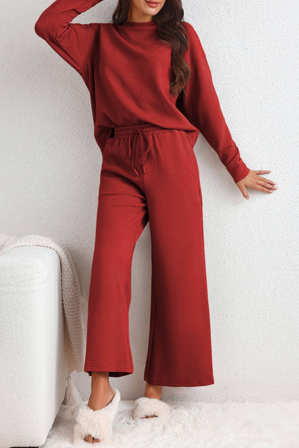 Multicolor Ultra Loose Textured 2pcs Slouchy Outfit (S-XL)