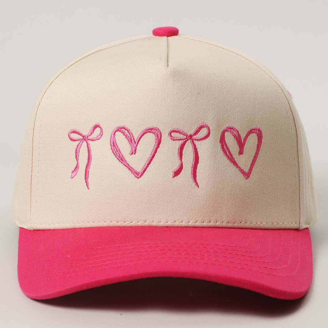 Sweet Hearts and Bows Embroidery Two-Tone Trucker Hat