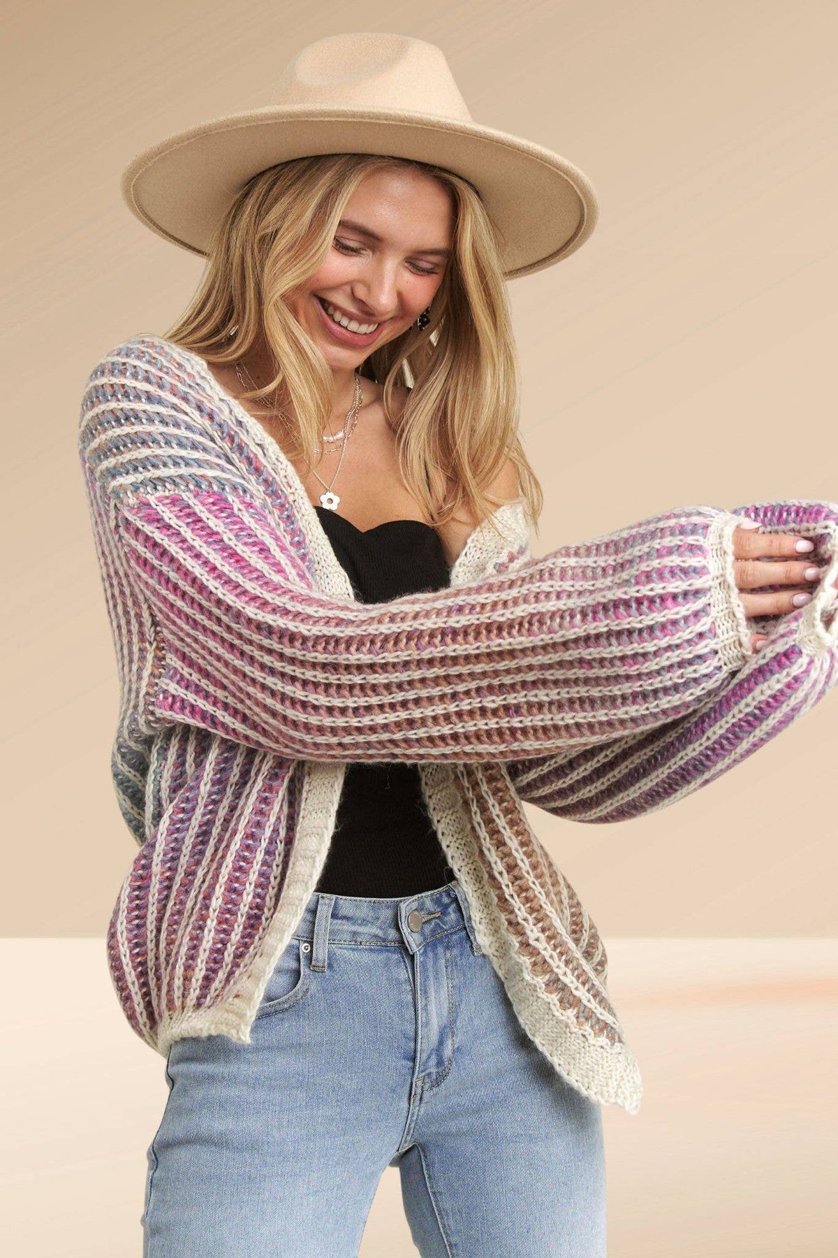 Madelyn - LESW3599- MULTI COLOR OMBRE SWEATER CARDIGAN