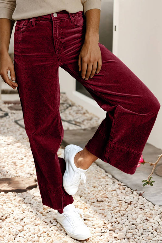 LDC Solid Color High Waist Corduroy Wide Leg Pants