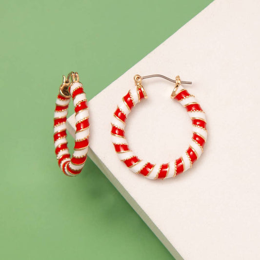 SP Sophia Collection - Christmas Candy Stripe Hoop Earrings