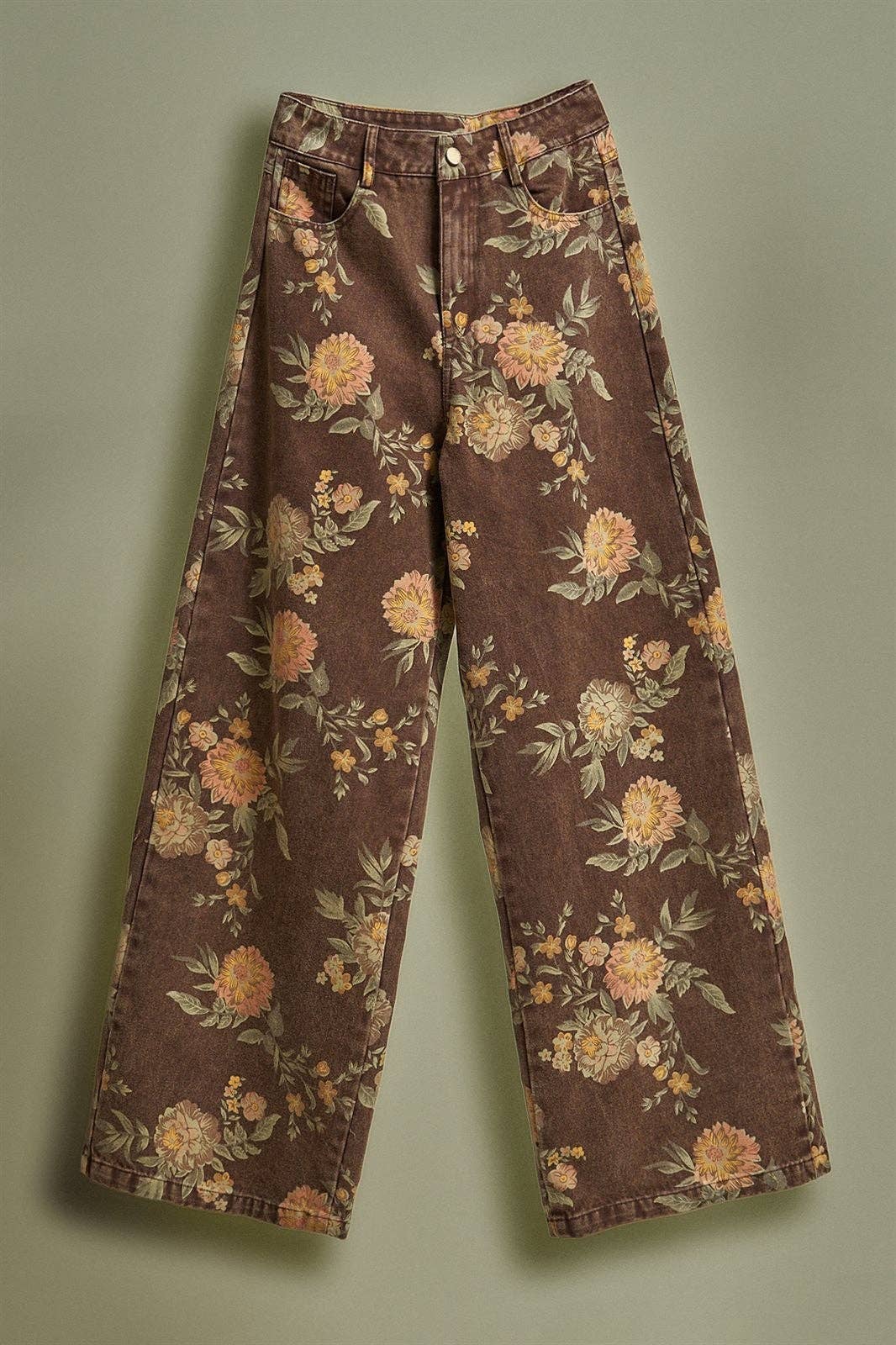 Urban Daizy - Vintage Botanical High-Rise Wide Leg Denim